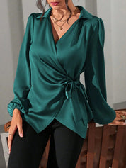 Velmira Chic | Satin Wrap Tie Blouse
