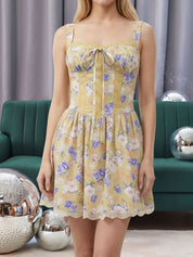 Rosavelle Bloom | Vintage Floral Lace Trim Mini Dress For Women