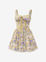 Rosavelle Bloom | Vintage Floral Lace Trim Mini Dress For Women