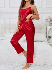 Velmora Silk | Satin Cami & Wide Leg Pajama Set For Women