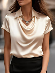 Seraluxe Flow | Draped Collar Satin Blouse For Women