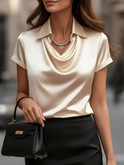 Seraluxe Flow | Draped Collar Satin Blouse For Women