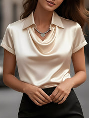 Seraluxe Flow | Draped Collar Satin Blouse For Women
