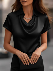 Seraluxe Flow | Draped Collar Satin Blouse For Women