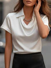 Seraluxe Flow | Draped Collar Satin Blouse For Women