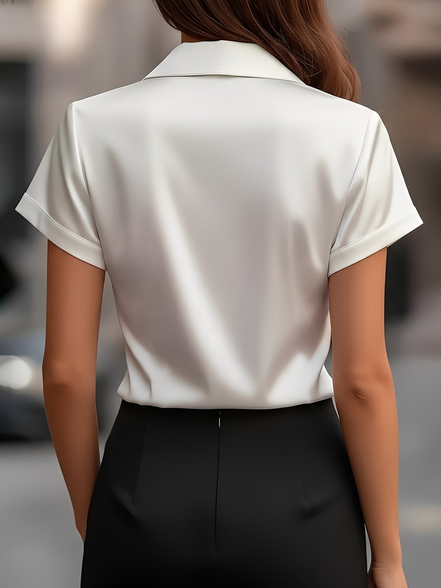 Seraluxe Flow | Draped Collar Satin Blouse For Women