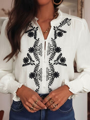 Arlena Noir | Embroidered Long Sleeve Blouse For Women