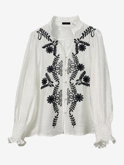 Arlena Noir | Embroidered Long Sleeve Blouse For Women