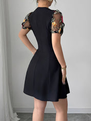 Amélie Laurent | Embroidered Sheer Sleeve Mini Dress For Women
