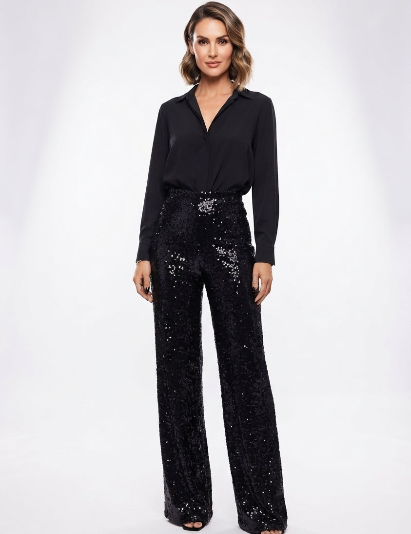 Valentina Rossi | Sequin Straight-Leg Party Pants For Women