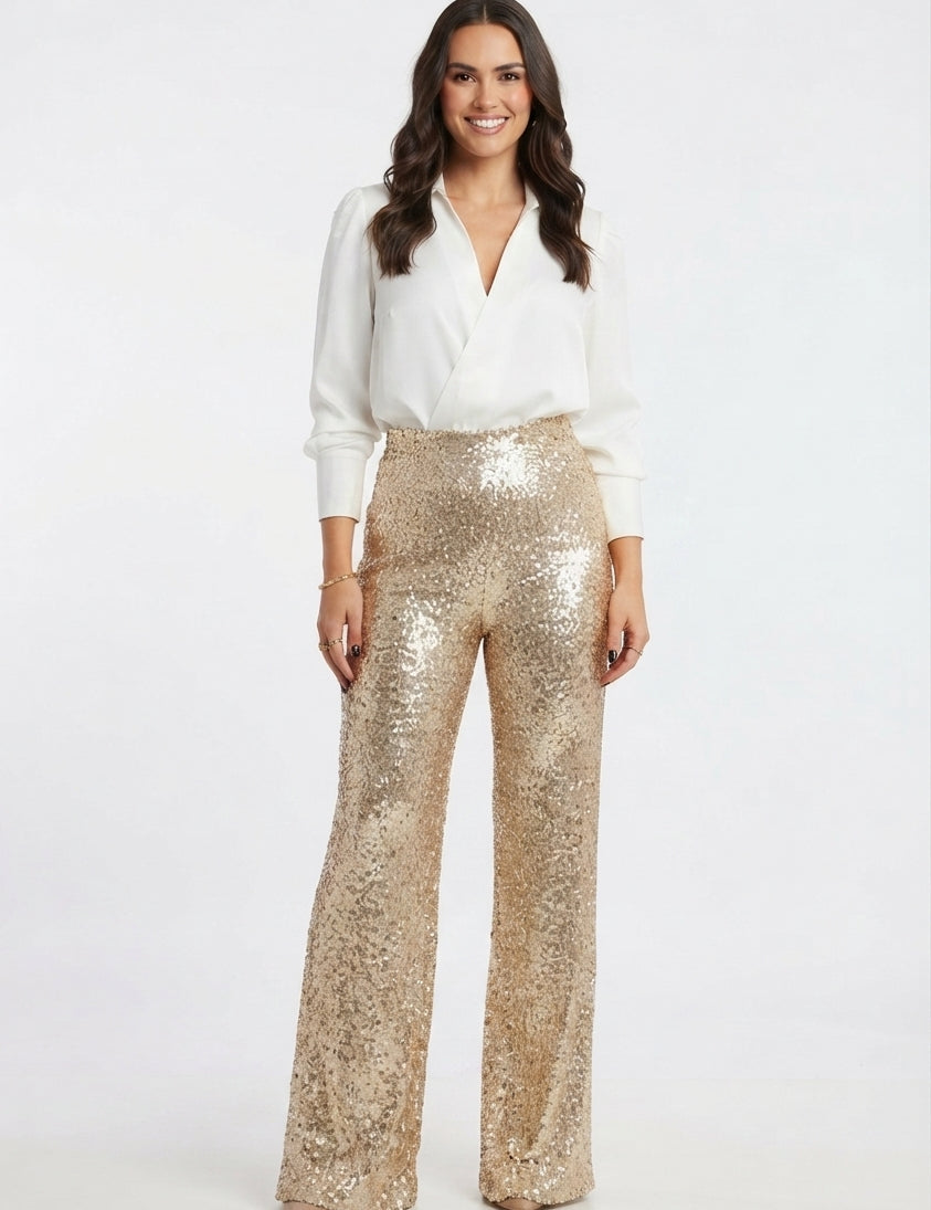 Valentina Rossi | Sequin Straight-Leg Party Pants For Women