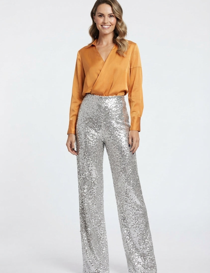 Valentina Rossi | Sequin Straight-Leg Party Pants For Women