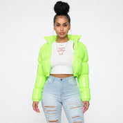 Valentina Russo | Cropped Puffer Jacket With Glossy Luxe Finish For Women