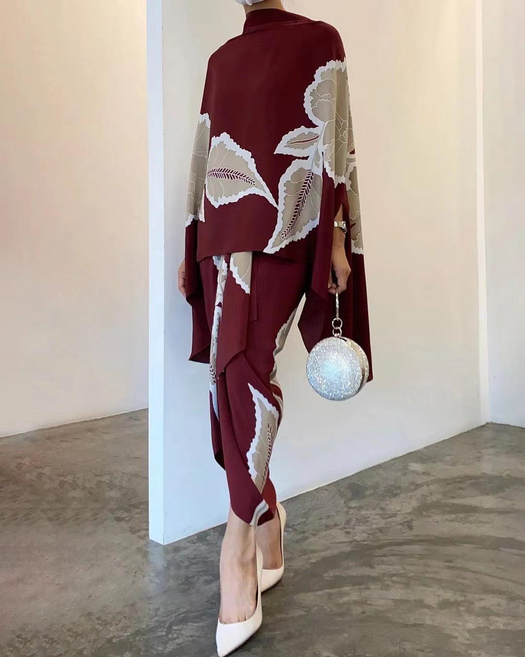 Viola Rushdale | Champagne Floral Cape Top Two Piece Set For Women