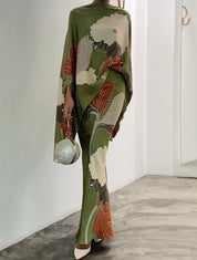 Viola Rushdale | Champagne Floral Cape Top Two Piece Set For Women
