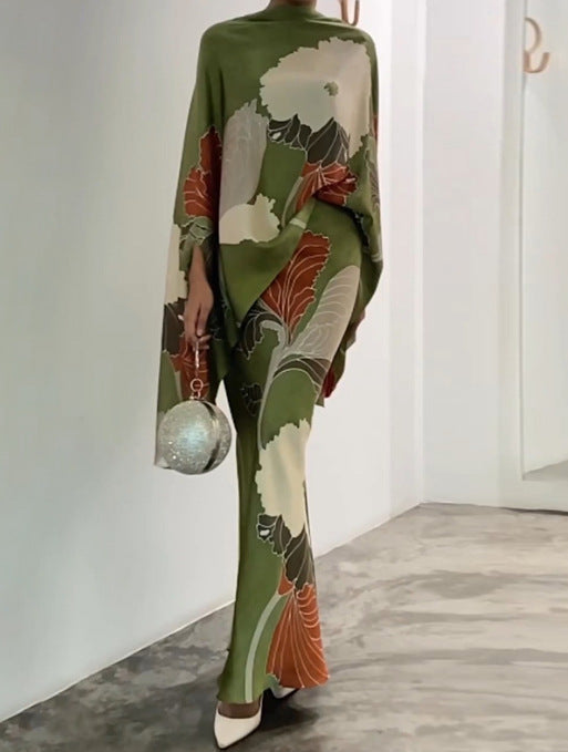Viola Rushdale | Champagne Floral Cape Top Two Piece Set For Women