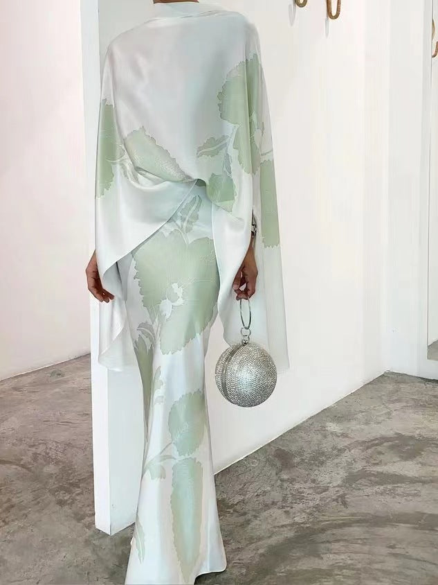 Viola Rushdale | Champagne Floral Cape Top Two Piece Set For Women