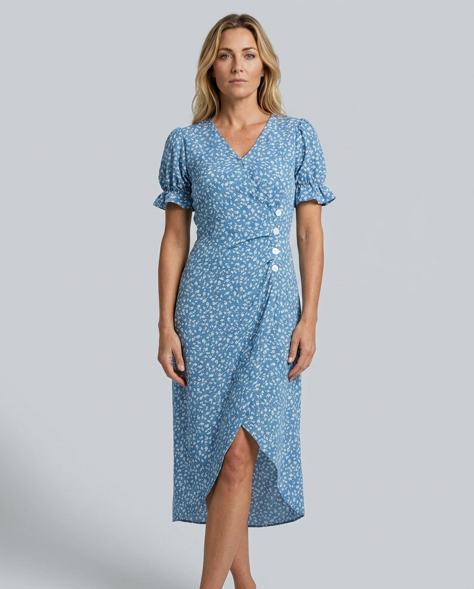 Chloe Harrington | Floral Ruffle Sleeve Midi Dress For Women