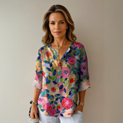 Camille Laurent | Floral Lightweight Button Blouse with Soft Sheer Finish For Women