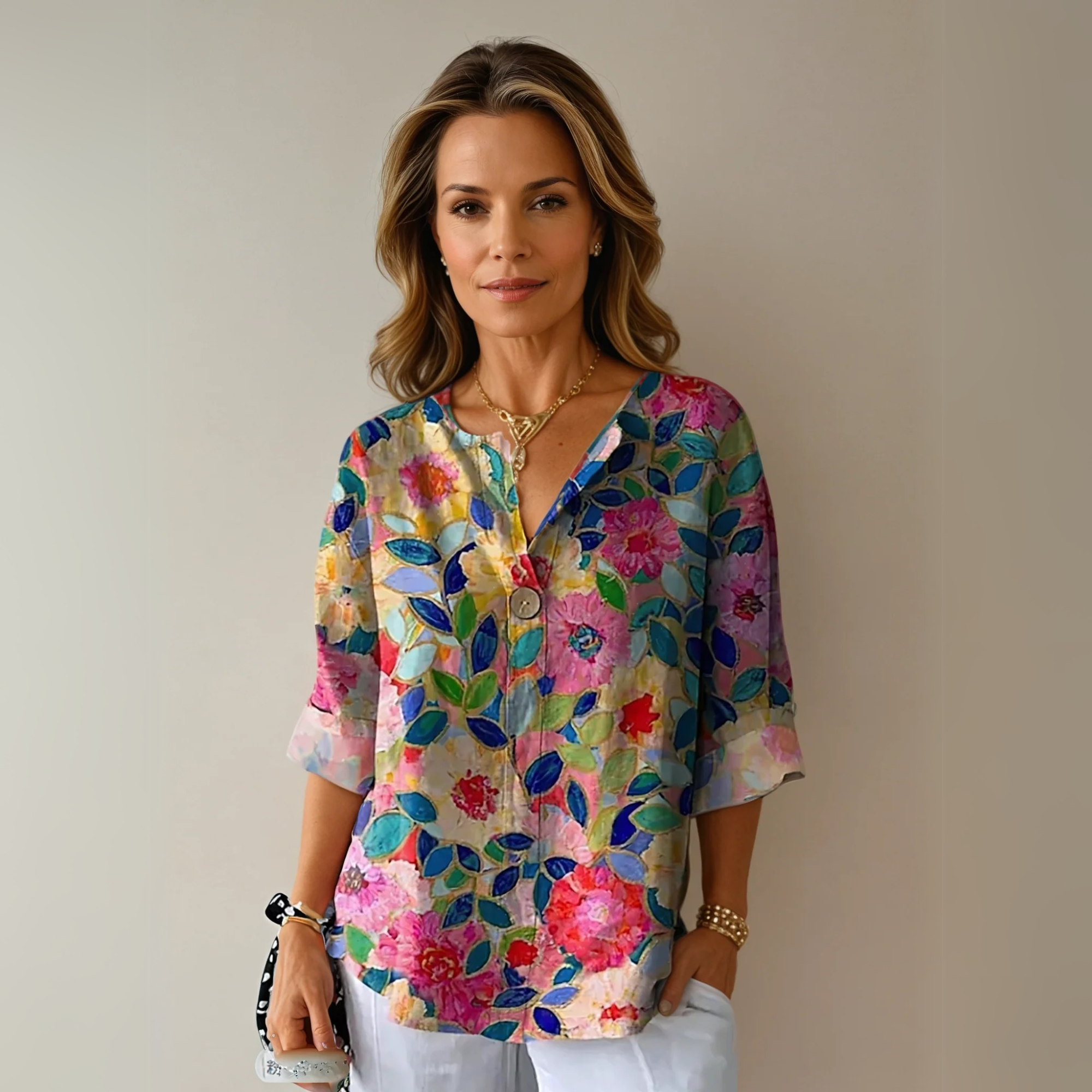 Camille Laurent | Floral Lightweight Button Blouse with Soft Sheer Finish For Women