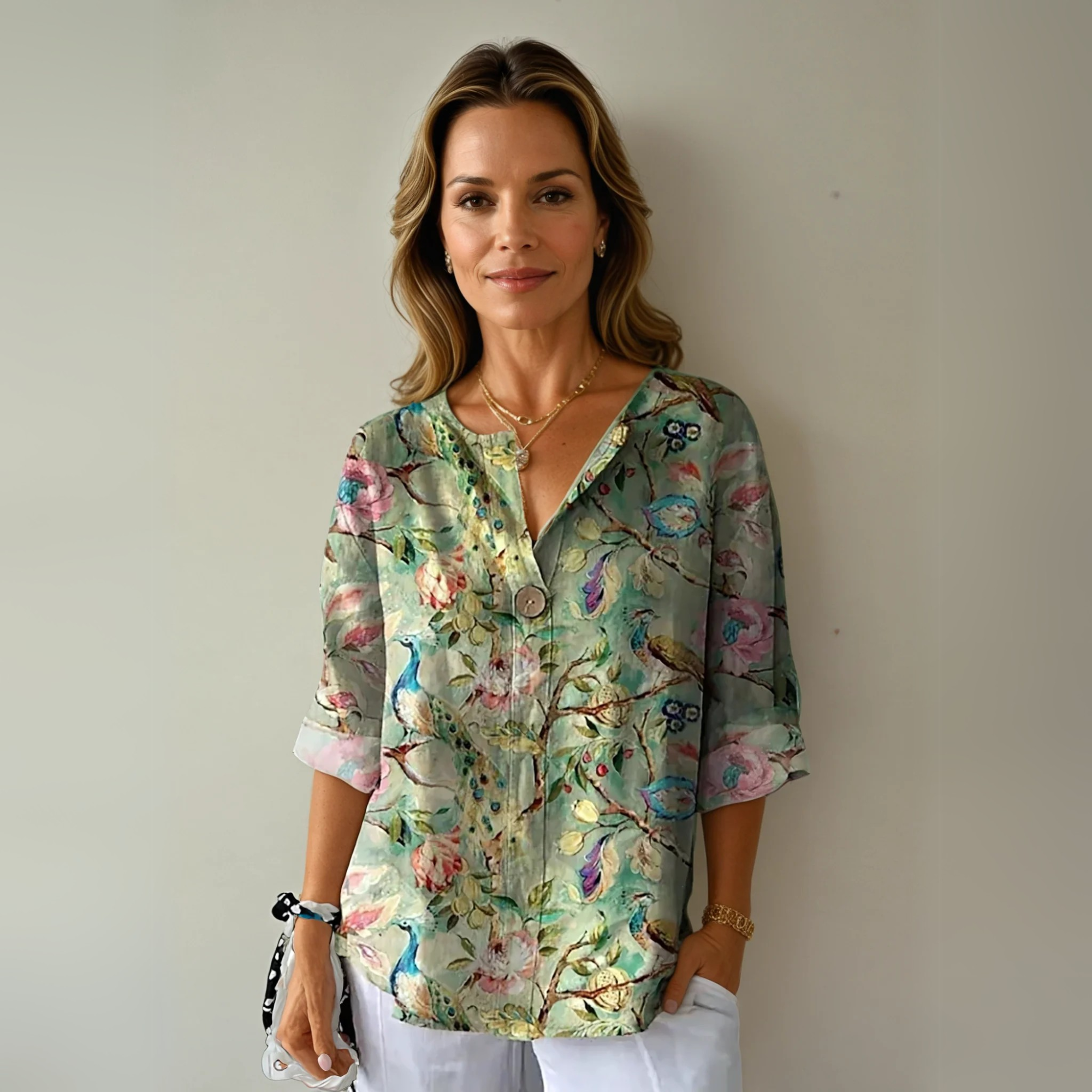 Camille Laurent | Floral Lightweight Button Blouse with Soft Sheer Finish For Women