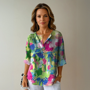 Camille Laurent | Floral Lightweight Button Blouse with Soft Sheer Finish For Women