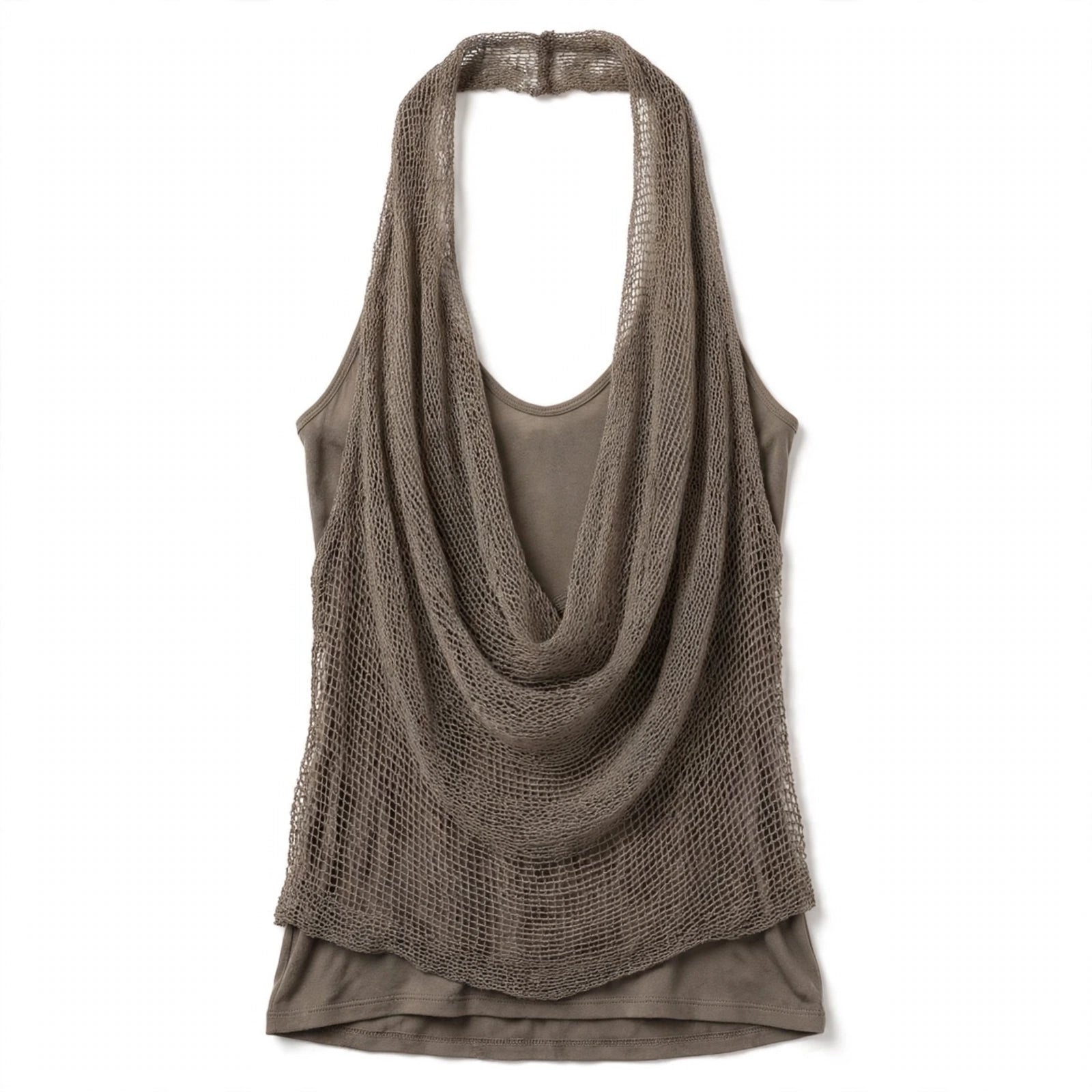 Willa Draymore | Sand Layered Cowl Neck Knit Halter Top For Women
