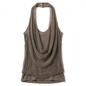 Willa Draymore | Sand Layered Cowl Neck Knit Halter Top For Women
