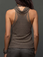 Willa Draymore | Sand Layered Cowl Neck Knit Halter Top For Women
