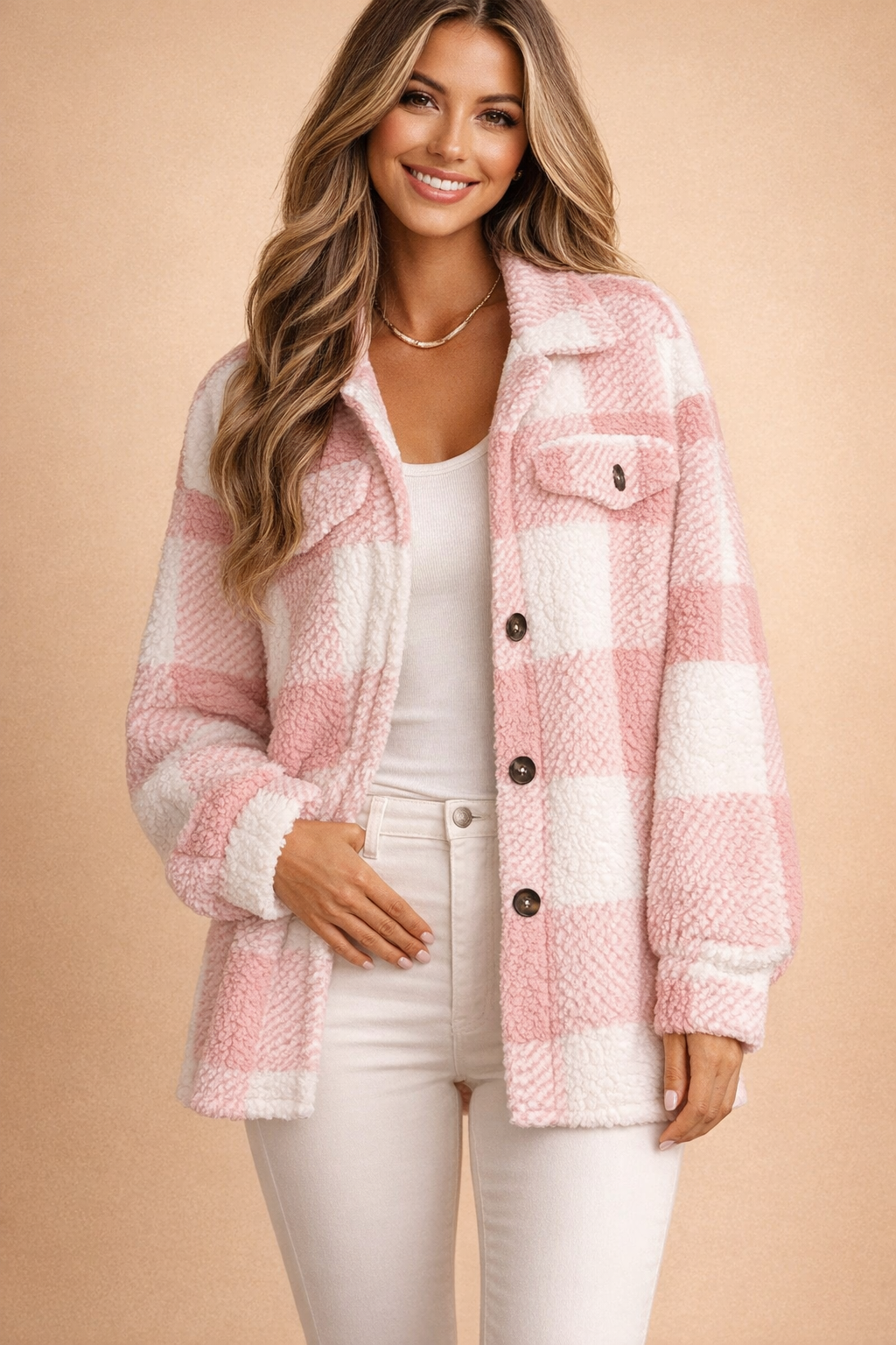 Camille Laurent | Cozy Checked Shacket For Women