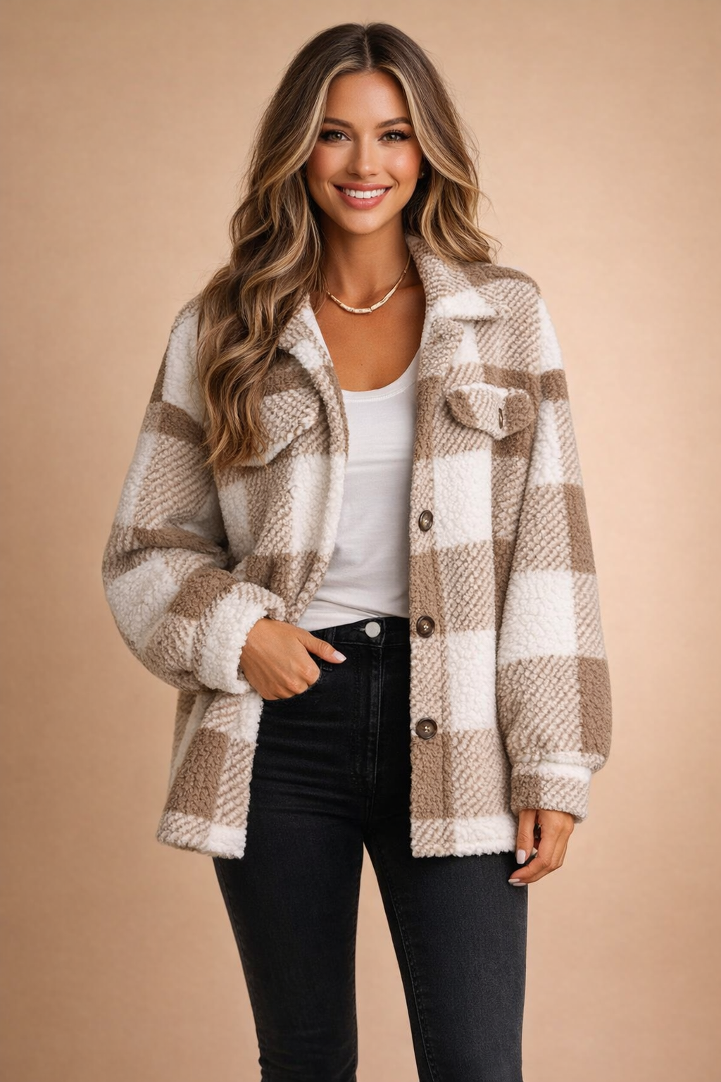 Camille Laurent | Cozy Checked Shacket For Women