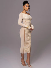 Grace Pemberton | One Shoulder Ruched Midi Evening Dress For Women
