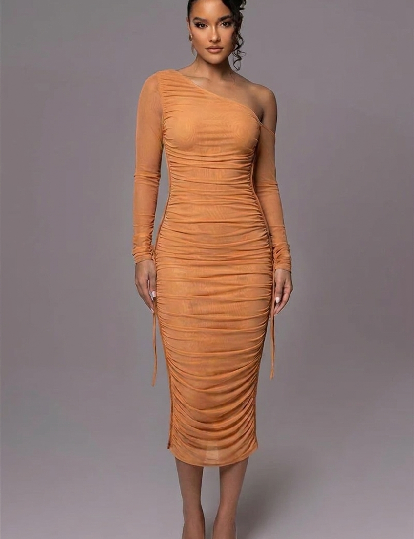 Grace Pemberton | One Shoulder Ruched Midi Evening Dress For Women