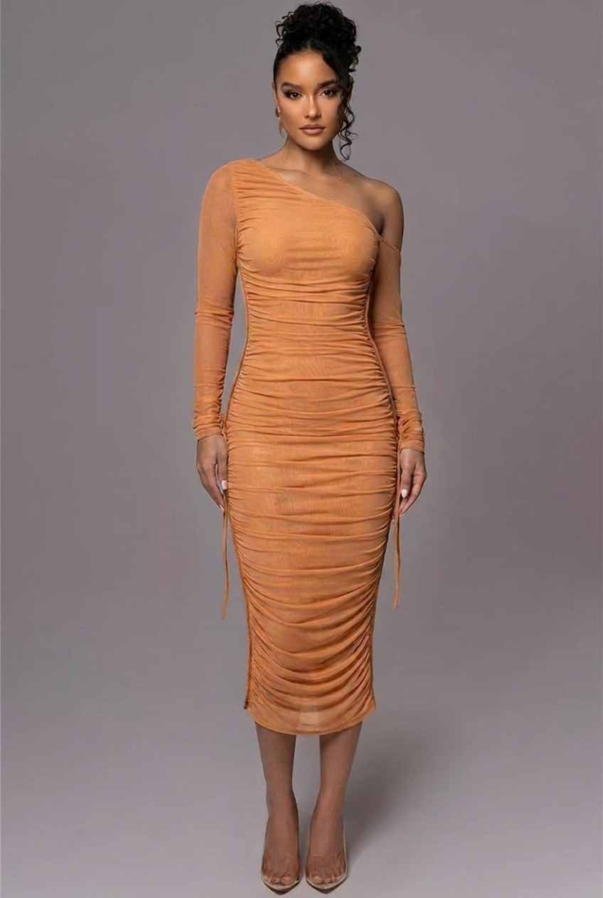 Grace Pemberton | One Shoulder Ruched Midi Evening Dress For Women