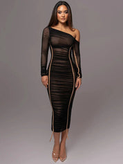Grace Pemberton | One Shoulder Ruched Midi Evening Dress For Women