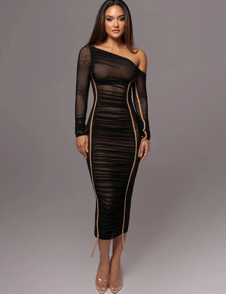 Grace Pemberton | One Shoulder Ruched Midi Evening Dress For Women