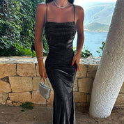 Charlotte Marlowe | Sparkly Cowl Neck Maxi Evening Dress For Women