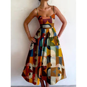 Yarra Glenford | Multicolour Geometric Print Midi Dress For Women