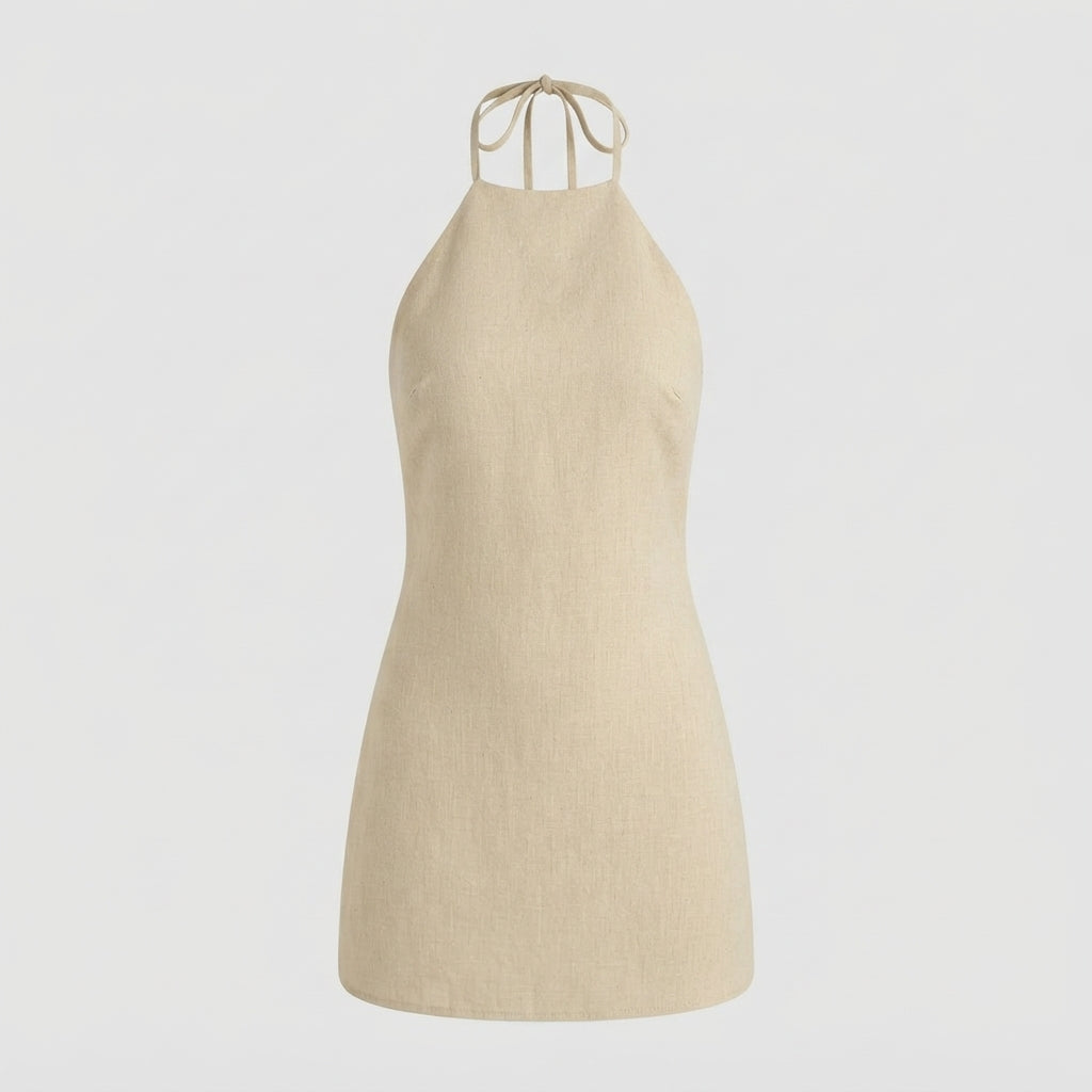 Zoe Pritchard | Dark Khaki Halter Summer Dress For Women