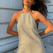 Zoe Pritchard | Dark Khaki Halter Summer Dress For Women